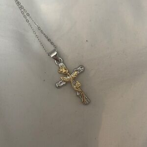 Gold and Silver Cross Pendant Necklace